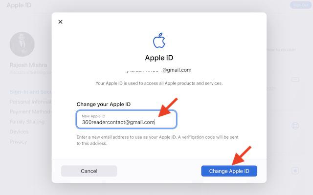 Измените Apple ID и подтвердите