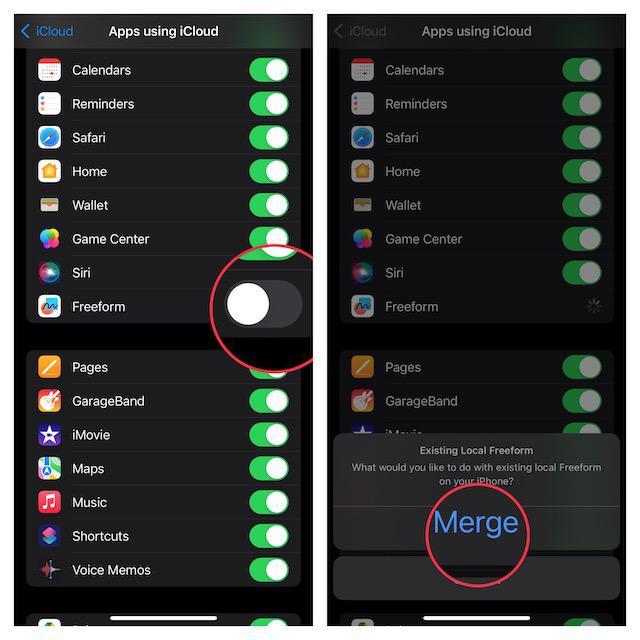Включить iCloud для приложения Apple Freeform на iPhone и iPad