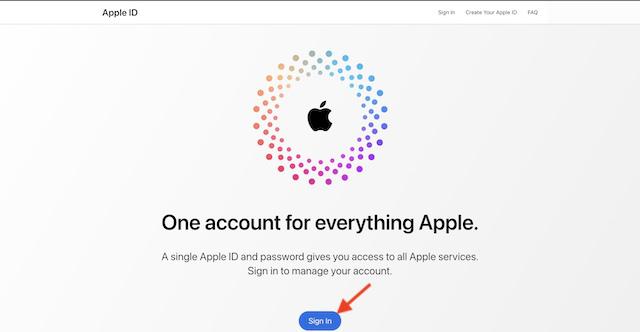 Войдите в свой Apple ID на веб-сайте